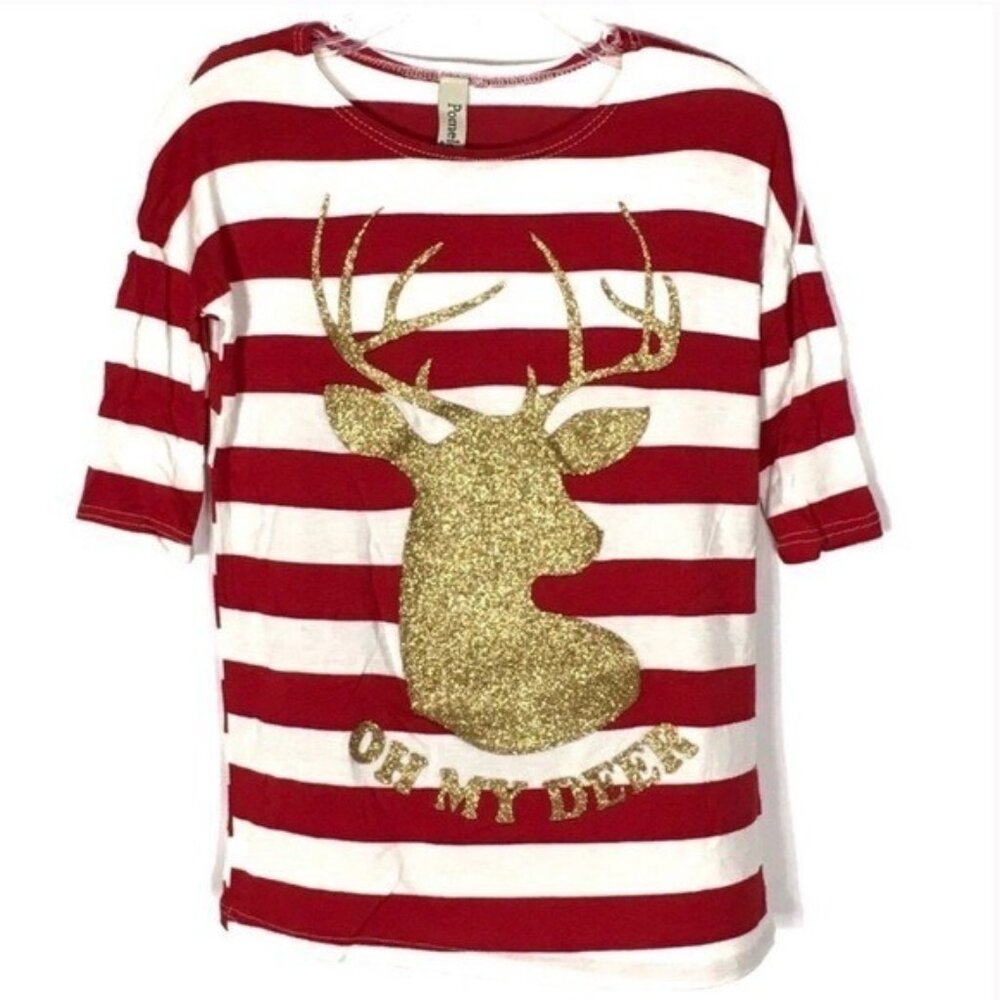 Kids Christmas Shirt Oh My Deer Girl Size 4T NEW Gold Glitter Holiday Casual